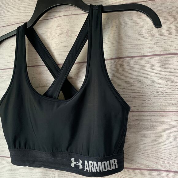 Under Armour Black Sports Bra Mid Cross Back with Keyhole Pullover - Picture 12 of 12